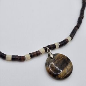 vintage Grunge Puka Shell choker Necklace Tigers Eye Y2k boho